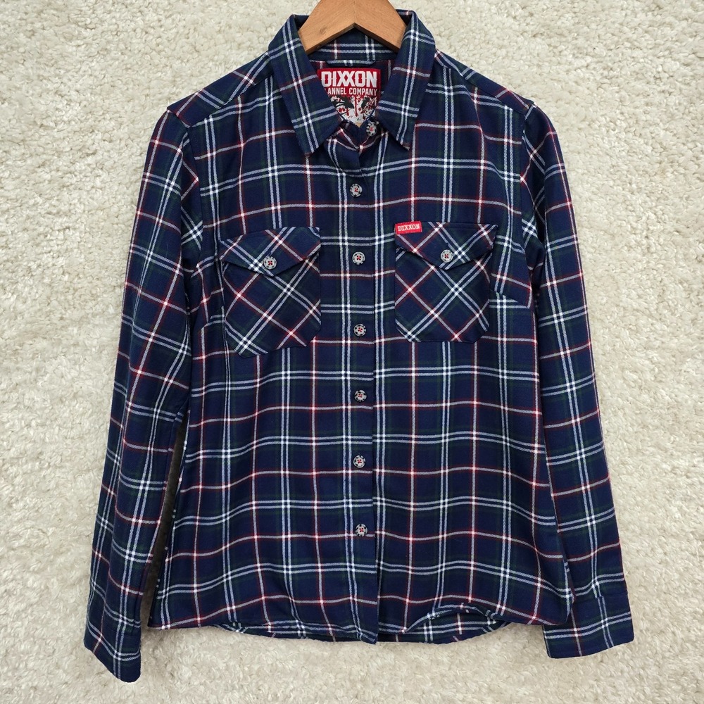 Dixxon Womens Torrance Flannel Shirt Navy Plaid Size Medium Streetwear